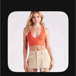 Elevate Everyday V-Neck Tank Crop Top in Orange